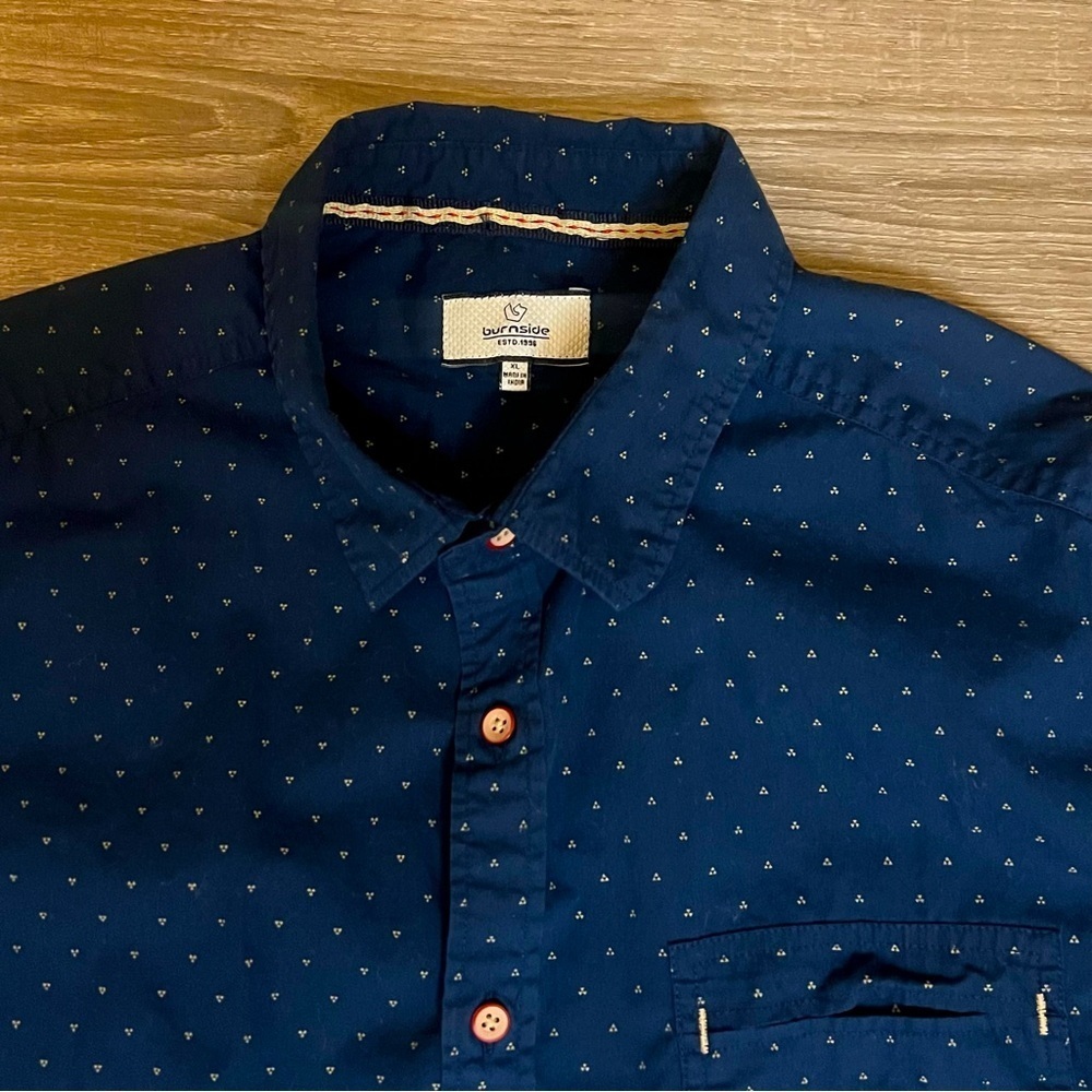 Burnside Mens Button Down Short Sleeve Shirt Size L Navy Blue Preppy Y2K​​​​